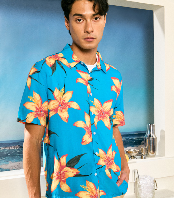 AIIZ Men’s Summer Floral Short-Sleeve Shirt