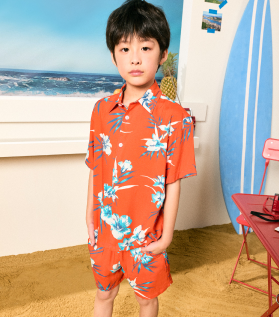 AIIZ Kids’ Summer Floral Short-Sleeve Shirt
