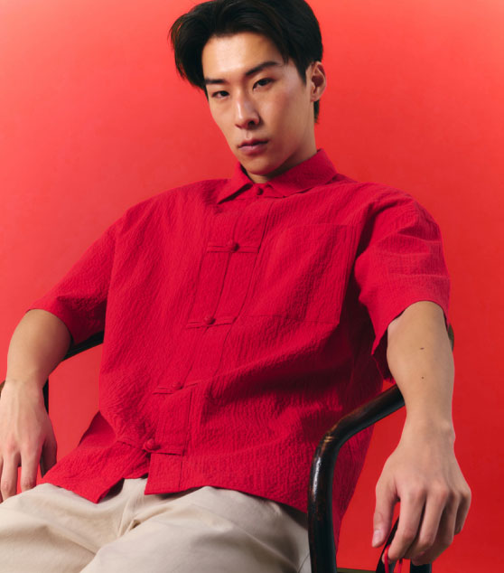 AIIZ Men's Texture Shirt with Chinese Button Knot