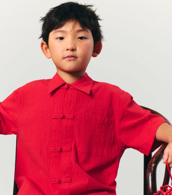 AIIZ Boy's Texture Shirt with Chinese Button Knot