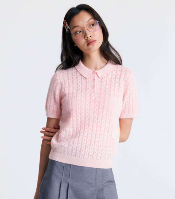 AIIZ Women’s Pointelle Knit Polo Shirt