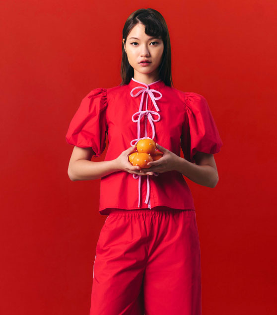 AIIZ Women's Puffed Sleeve Blouse with Bow Tie