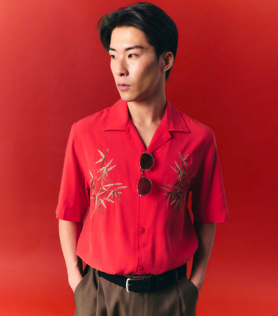 AIIZ Men's Camp Collar Shirt with Embroidery