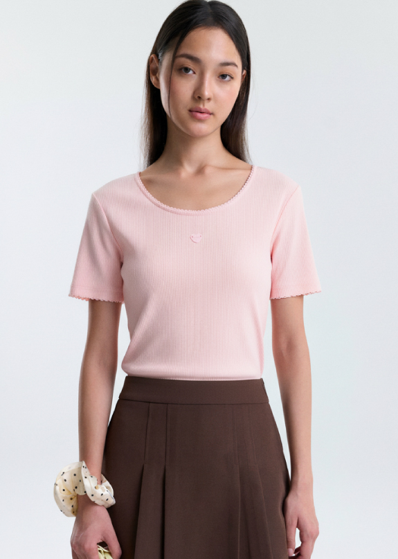 AIIZ Women's Ribbed Short Sleeve T-Shirt