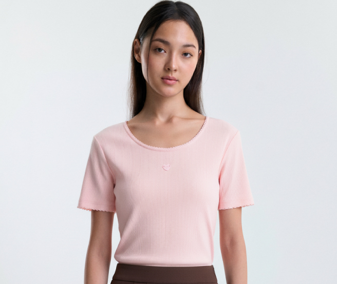 AIIZ Women's Ribbed Short Sleeve T-Shirt