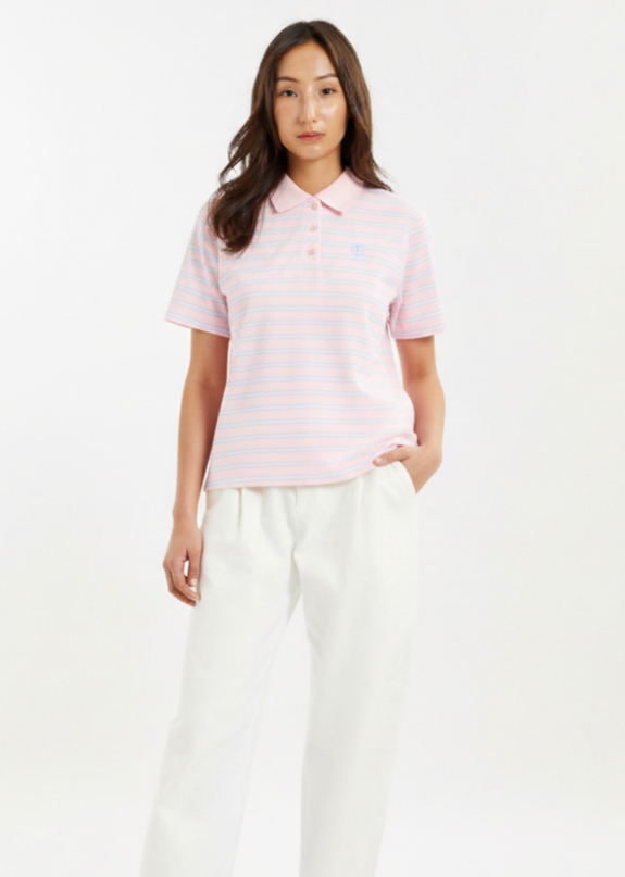 AIIZ Women's Striped Short Sleeve Polo Shirt