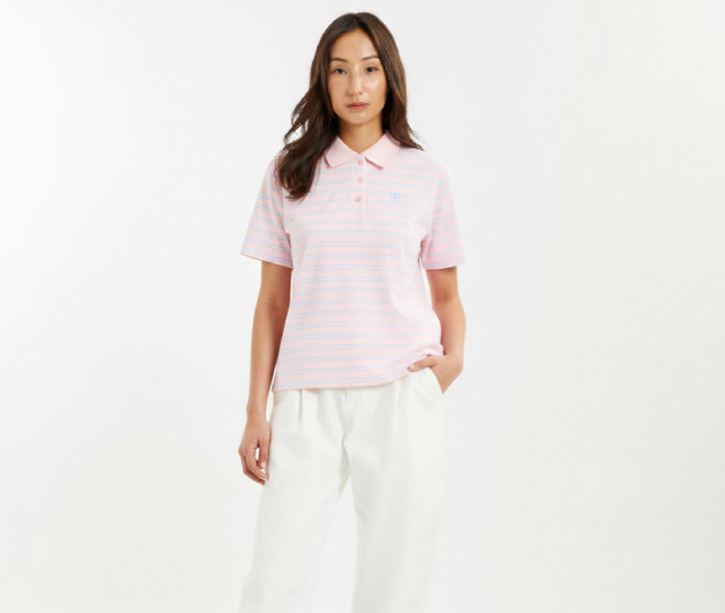 AIIZ Women's Striped Short Sleeve Polo Shirt