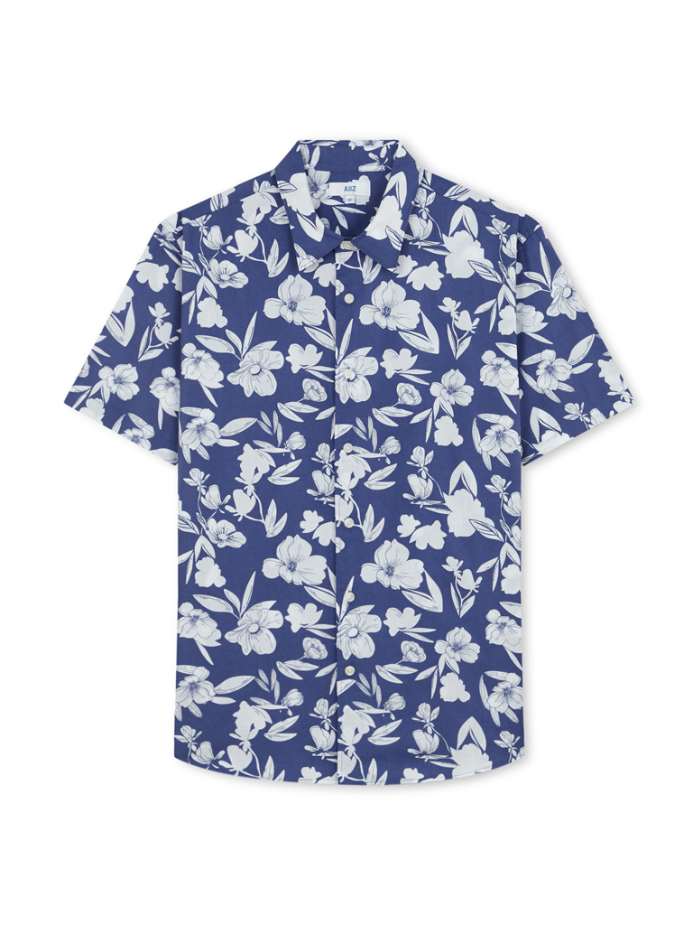 Men's Flower Printed Short Sleeve Poplin Shirts