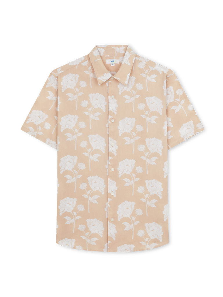 Men's Flower Printed Short Sleeve Poplin Shirts