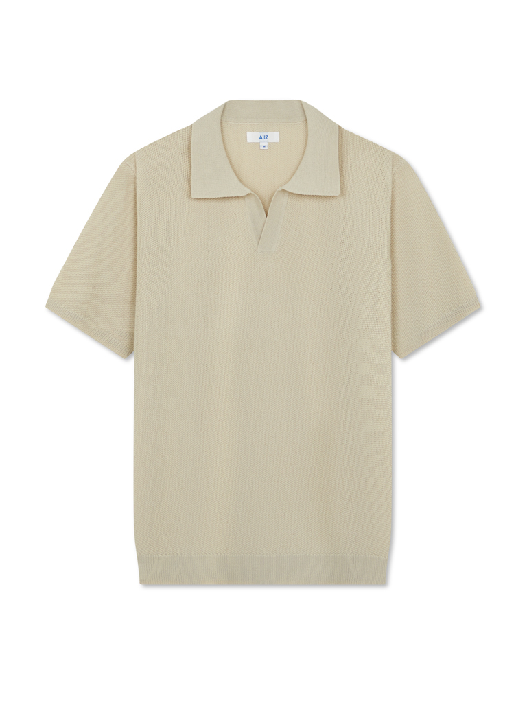 Men's Fine Knit V-Neck Polo Shirt