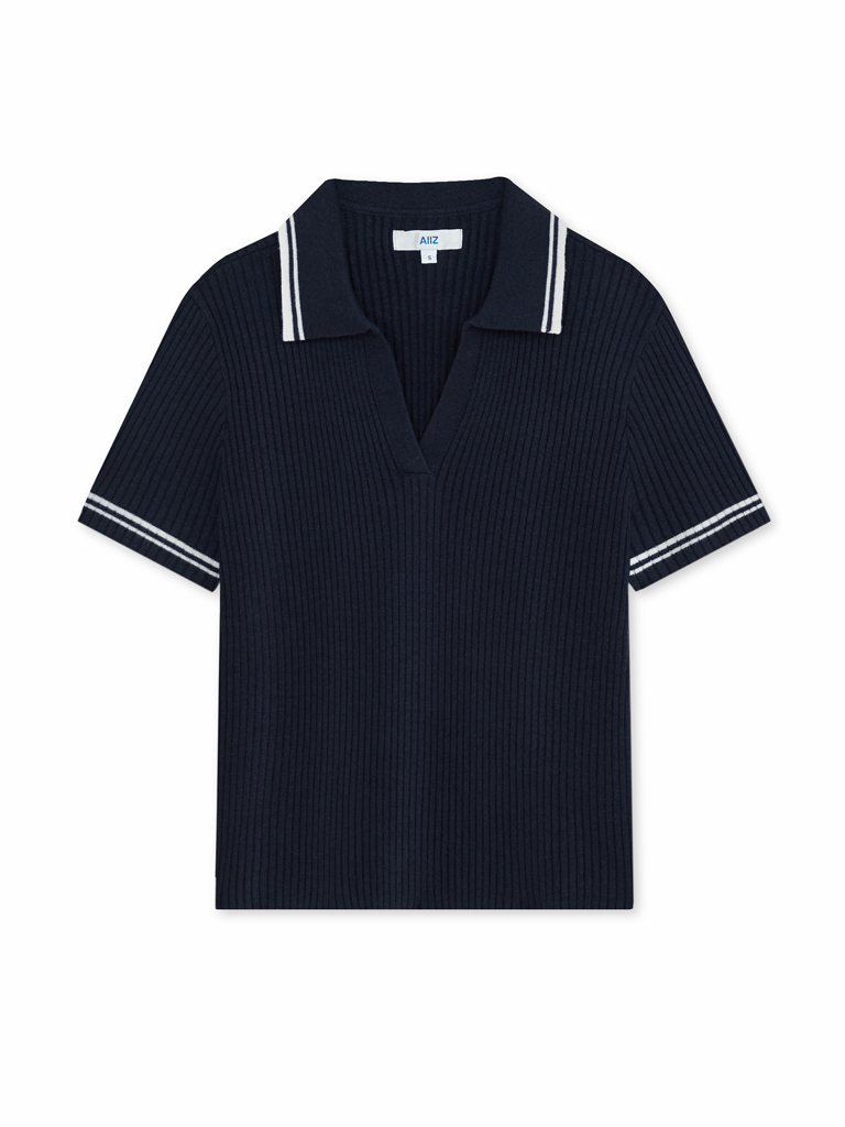 Women's Fine Knit V-Neck Polo Shirts