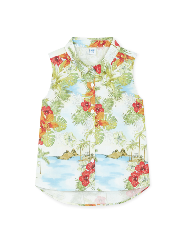 Girl's Vibrant Summer Printed Sleeveless Shirt