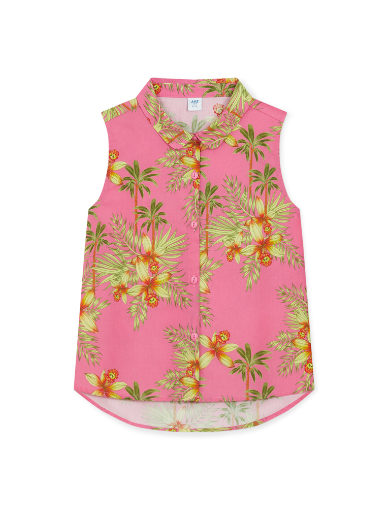 Girl's Vibrant Summer Printed Sleeveless Shirt