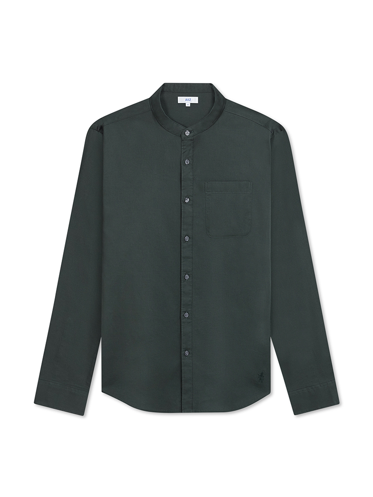 Men's Mandarin Collar Long Sleeve Lightweight Twill Shirt