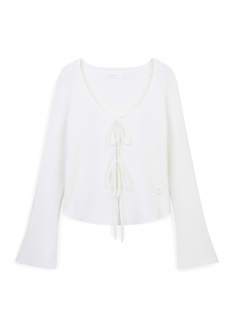 AIIZ เสื้อคาร์ดิแกนผู้หญิงผ้าถักทรงแขนกระดิ่ง