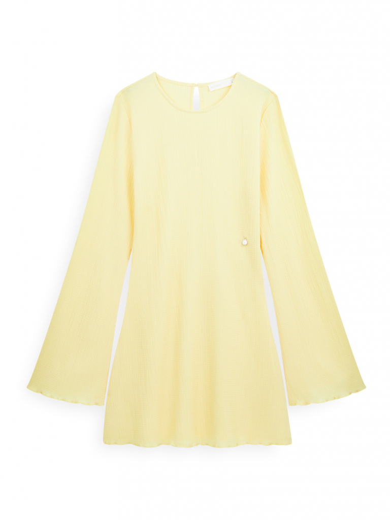 AIIZ เดรสสั้นผู้หญิงแขนยาวผ้าย่น